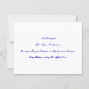 Elegante Blaue Schrift Traueranzeige Dankeskarte