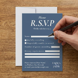 Elegante blaue Serif mit Ampere und Hochzeit RSVP Karte