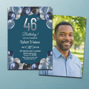 Elegante blaue Silber-Glitter 46. Geburtstagsfoto Einladung