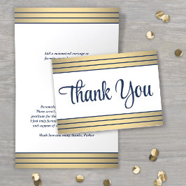 Elegante blaue Skripte und Goldstreifen eingeklapp Dankeskarte