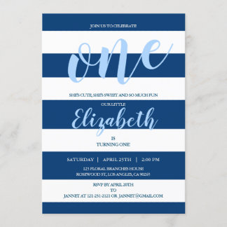 Elegante blaue Streifen Geburtstagsparty Einladung