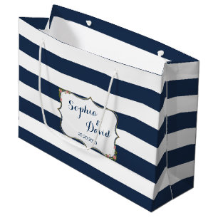 Elegante blaue Streifen Hochzeitskiste Große Geschenktüte