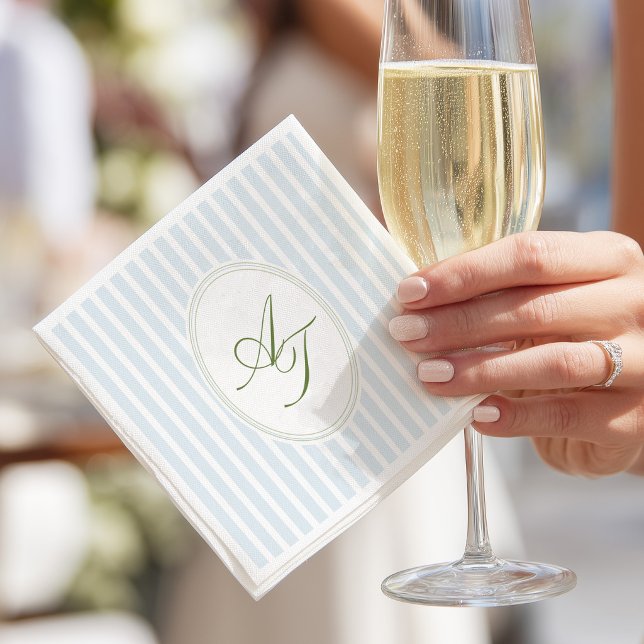 Elegante blaue Streifen Monogramm  Serviette (Von Creator hochgeladen)