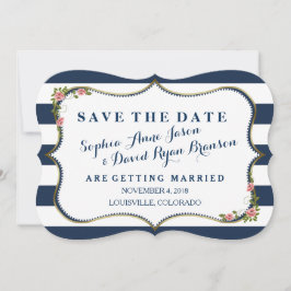Elegante blaue Streifen zum Hochzeitstag speichern Save The Date