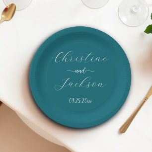 Elegante Blaue Teal-Hochzeit Pappteller