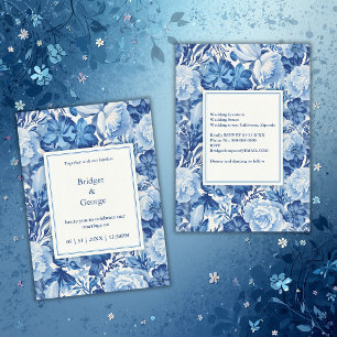 Elegante Blaue Toile-Blumen-Chinoiserie-Hochzeit Einladung