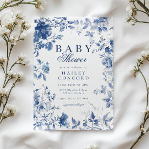 Elegante blaue Toile-Chinoiserie-Baby-Party Einladung