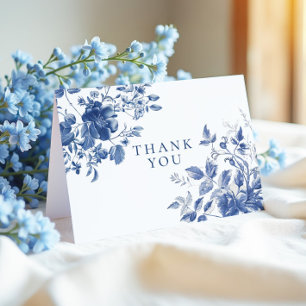 Elegante blaue Toile-Chinoiserie-Brautparty Dankeskarte