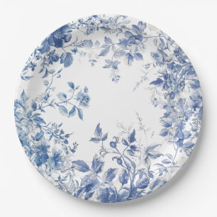 Elegante blaue Toile-Chinoiserie-Brautparty Pappteller