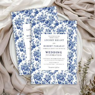 Elegante blaue Toile-de-Jouy-Hochzeits-Einladung Einladung
