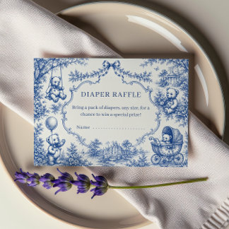 Elegante blaue Toile-Teddybär-Windel-Raffel Begleitkarte