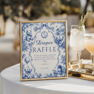 Elegante blaue Toile-Teddybär-Windel-Raffle Poster