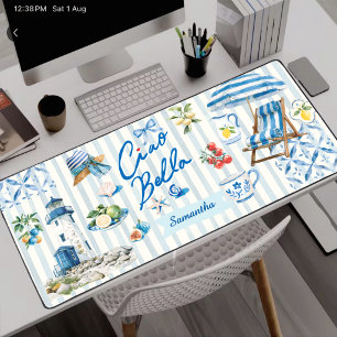 Elegante Blaue Türkis Sizilianische Zitrus Collage Schreibtischunterlage