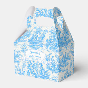 Elegante blaue Türkis Toile de Jouy Brautdusche Geschenkschachtel
