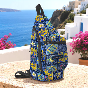 Elegante blaue türkisfarbene sizilianische Zitrusf Crossbody Bag