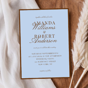 Elegante blaue und braune Hochzeit im Stil des alt Einladung