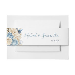 Elegante blaue und elfenbeinfarbene Hochzeitrose Einladungsbanderole