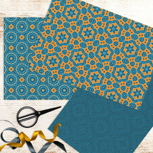 Elegante, blaue und gelbe geometrische Muster Geschenkpapier Set
