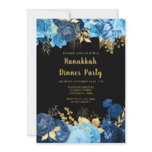 Elegante blaue und goldene Blumen Chanukka-Party