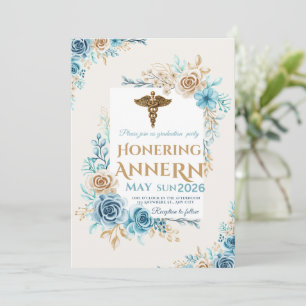 Elegante blaue und goldene Blumen-Einladung zur Ab Einladung