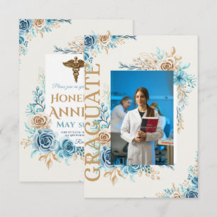 Elegante blaue und goldene Blumen-Einladung zur Pf Ankündigung