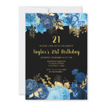 Elegante blaue und goldene Blumen Geburtstagsfeier