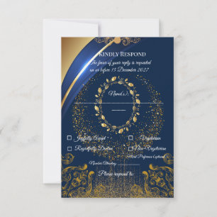 Elegante blaue und goldene Blumen-RSVP-Karte   RSVP Karte