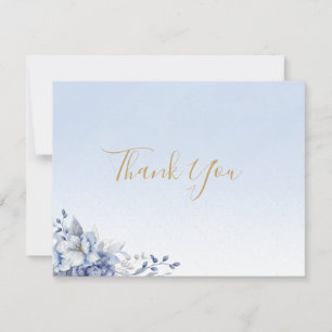 Elegante Blaue und Goldene Blumenhochzeit Dankeskarte