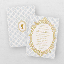 Elegante blaue und goldene Damast-Brautparty