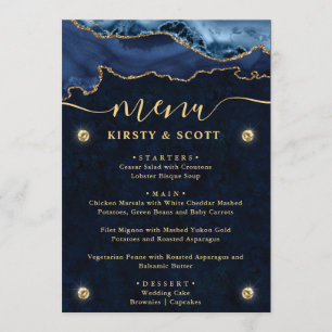 Elegante blaue und goldene falsche Glitter-Achat-H Menükarte