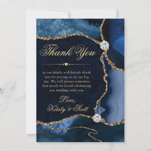 Elegante blaue und goldene Glitter-Achat-Hochzeit Dankeskarte