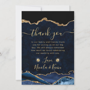 Elegante blaue und goldene Glitter-Achat-Hochzeit Dankeskarte