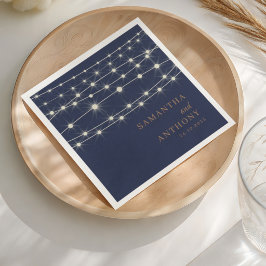 Elegante blaue und goldene Lichterkette  Serviette