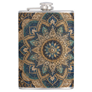Elegante blaue und goldene Mandala-Muster-Schlankw Flachmann