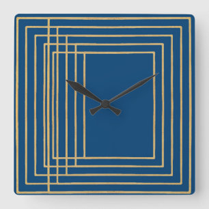 Elegante blaue und goldene Rahmen Wall Clock Quadratische Wanduhr