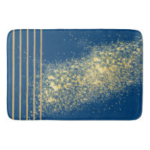 Elegante blaue und goldene Streifen Bath Mat
