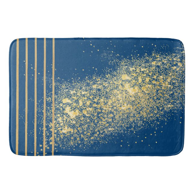 Elegante blaue und goldene Streifen Bath Mat Badematte (Vorderseite)