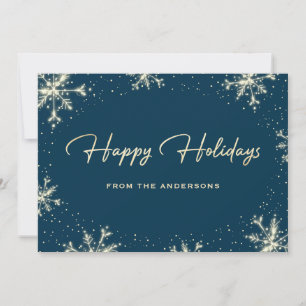 Elegante blaue und goldene Weihnachtskarte mit Sch Feiertagskarte