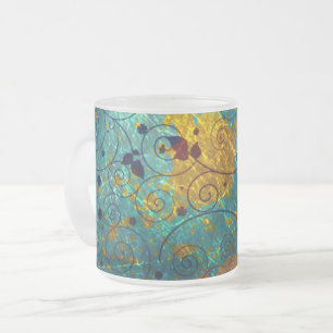 Elegante Blaue und Goldene Weinranken-Abstraktion Mattglastasse