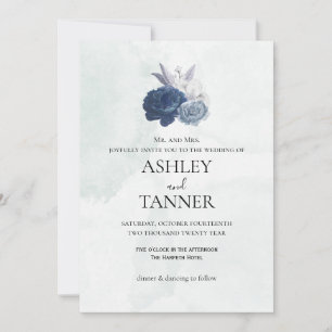 Elegante blaue und graue florale Hochzeitseinladun Einladung