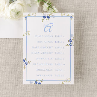 Elegante blaue und graue Hochzeitssitzordnungskart Tischnummer