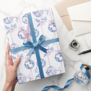 Elegante blaue und rosa Toile-Weihnachtsbaum-Ornam Geschenkpapier