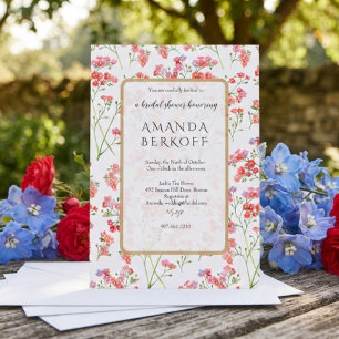 Elegante blaue und rote Blumen Brautparty Einladung