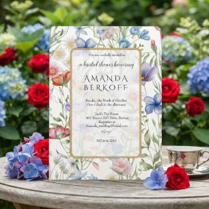 Elegante blaue und rote Blumen Brautparty Einladung