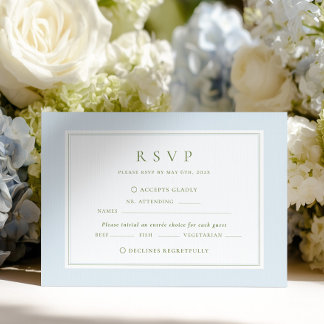 Elegante Blaue und Salbei-Hochzeit RSVP Karte