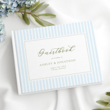 Elegante blaue und salbeigrün gestreifte Hochzeits