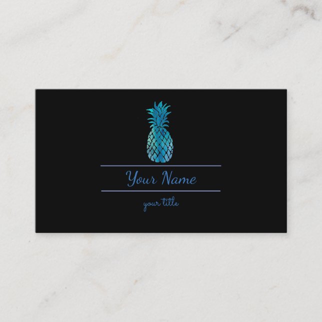 elegante blaue und schwarze Ananas Visitenkarte (Vorderseite)
