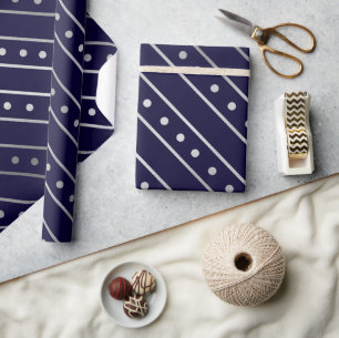 Elegante blaue und silberne Folien-Weihnachtsstrei Geschenkpapier