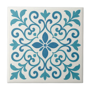Elegante blaue und türkisfarbene mediterrane Blume Fliese