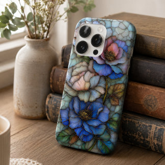 Elegante blaue und violette Glasblumen iPhone 16 Pro Hülle